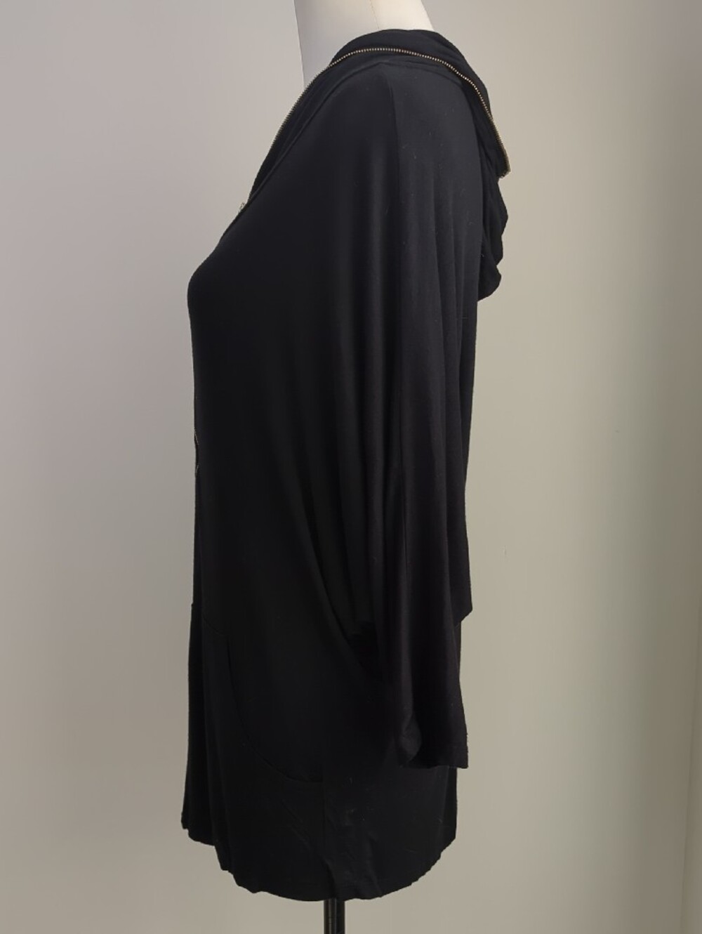 Love Culture Lightweight Black Oversized Hooded Batwing Half-Zip Tunic LARGE - Picture 12 of 15